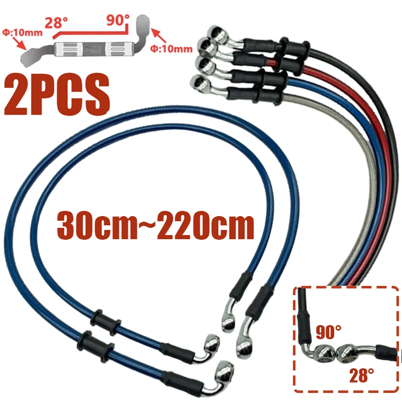 Braided Line - 2X 10 ミリメートル 28-90 度オートバイダートバイク編組ラインスチールブレーキホースケーブル油圧バンジョーパイプ 300-2200